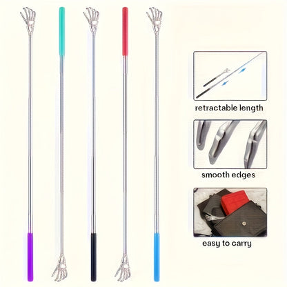 3 colors available - 1pc adjustable stainless steel back scratcher with extendable claws, ergonomic handle, portable and perfect for massage and scratching