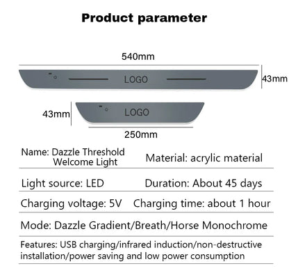 Car Welcome Door Sill Light Threshold Lamp Welcome Plate Pedal Light with Wireless LED Light Adjustable color changing mode