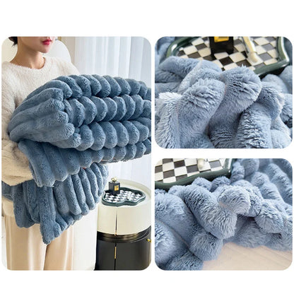 Imitation Rabbit Velvet Autumn Warm Bed Blanket or Blanket and Pillowcase Soft Warmth Winter Sofa Blankets for Throw Lap Blanket