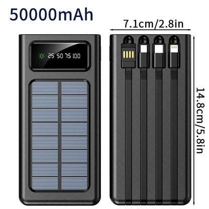 20000/30000mAh  Solar Power Bank LED Light   Large Capacity Fast Charging Battery With 4-Cables Outdoor Power Bank