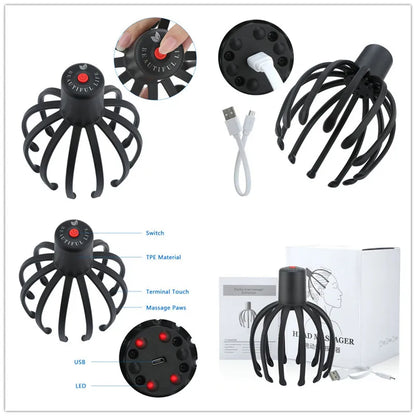 Electric Head Massager Scalp Hair Growth Head Relax Stress Relief Head Scratcher Scalp Stimulation Massage Claw Health Care