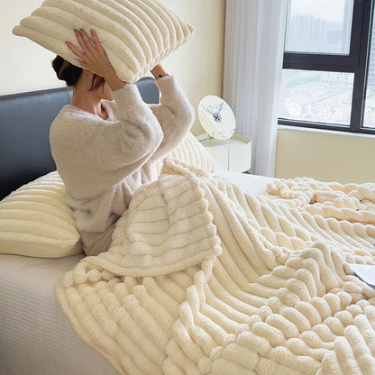Imitation Rabbit Velvet Autumn Warm Bed Blanket or Blanket and Pillowcase Soft Warmth Winter Sofa Blankets for Throw Lap Blanket